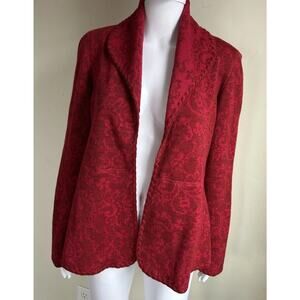 Skansen Eva Wool Cardigan L Red Floral Reversible Nordic Knit Sweden NWT